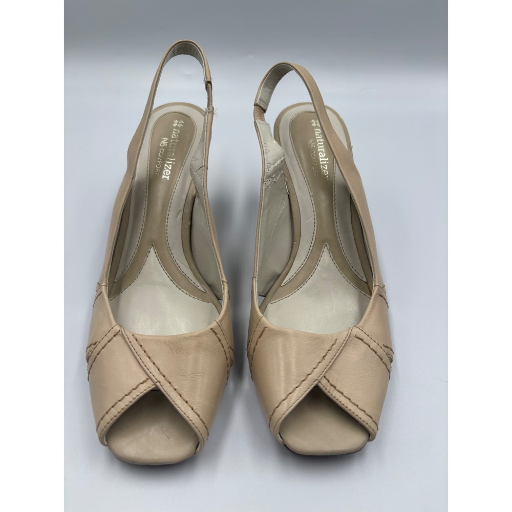 Naturalizer Whistler Nude Leather Slingback Peep Toe Heels N5 Comfort‎ Beige 7m